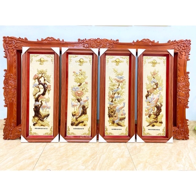 TRANH TỨ QUÝ  XUÂN HẠ THU ĐÔNG 4 TẤM CHẤT LIỆU BẰNG ĐỒNG 💯