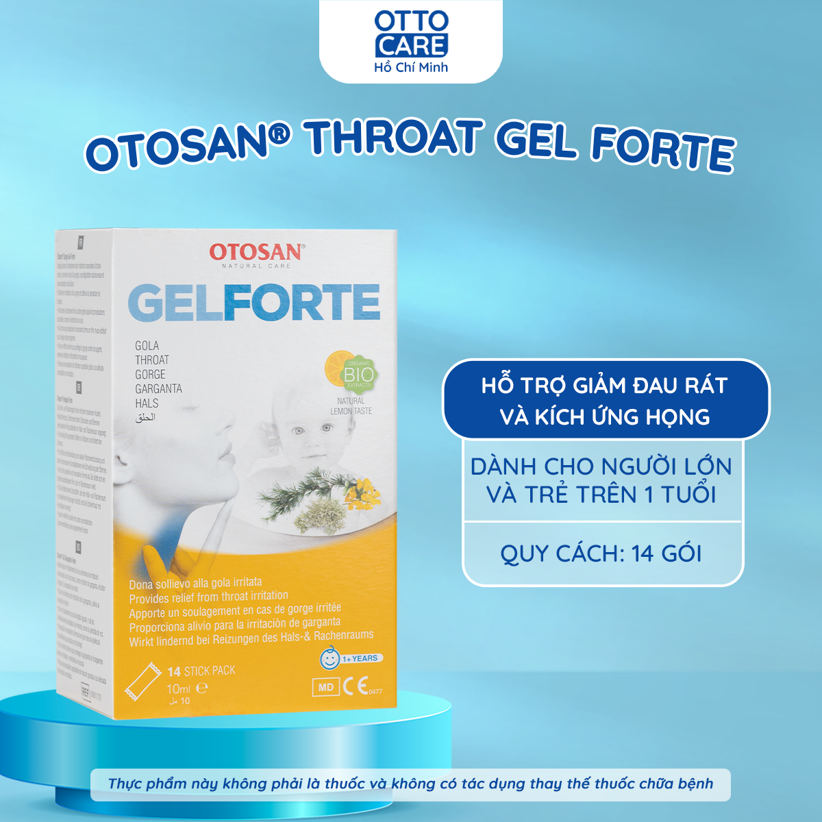 Gel Ngậm Giảm Ho Đau Họng Otosan Throat Gel Forte 14 Gói - Hỗ Trợ Giảm Ho, Làm Dịu Cổ Họng, Cho Trẻ Từ 1 Tuổi