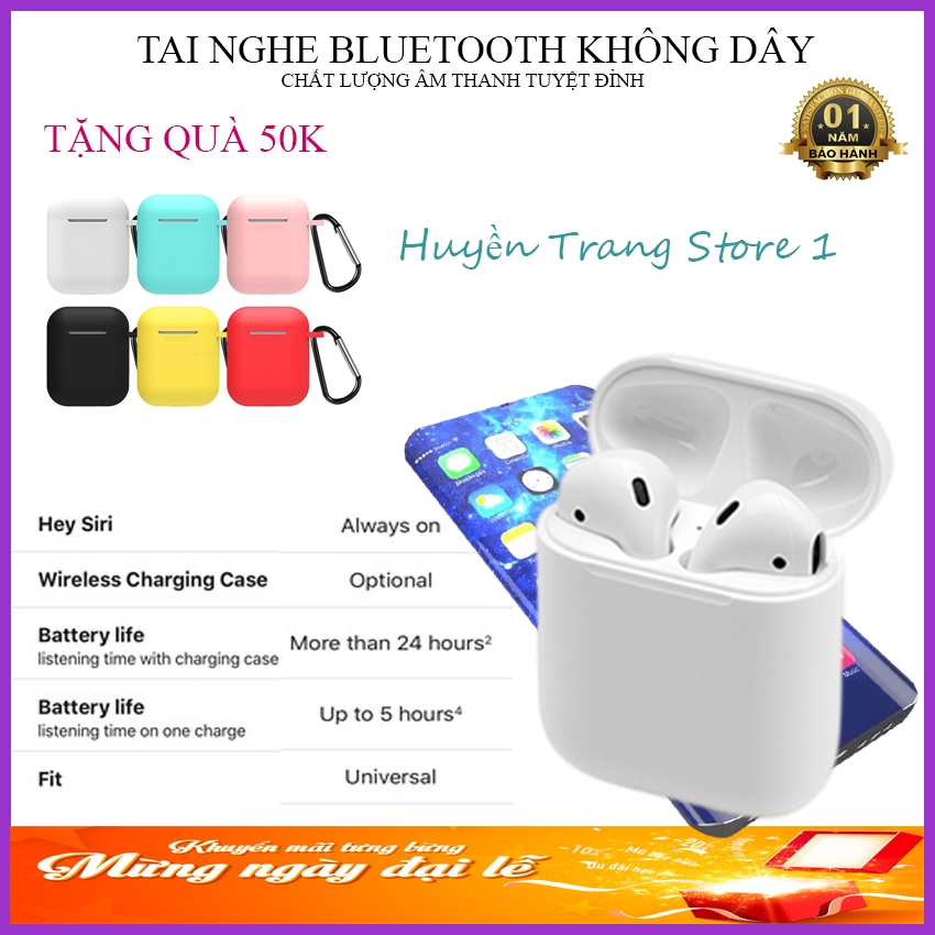 {AP2_SALE 70%+QUÀ TẶNG 50K} Tai nghe Bluetooth 5.0, tai nghe Bluetooth không dây, tai nghe không dây  Huyền Trang Store 1- Kết nối Bluetooth 5.0, Cảm biến quang kép, Hỗ trợ Siri, âm thanh cực hay. BH 1 NĂM, LỖI 1 ĐỔI 1 TRONG 1 THÁNG