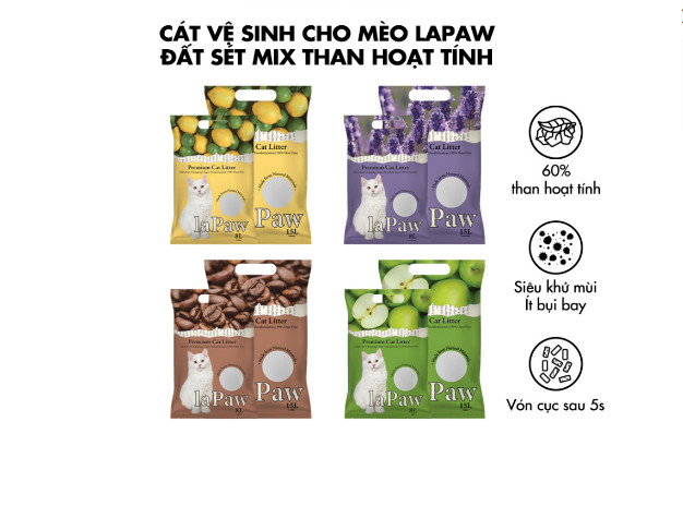 Cát vệ sinh cho mèo lapaw mix than hoạt tính khử mùi tốt ít bụi 8L