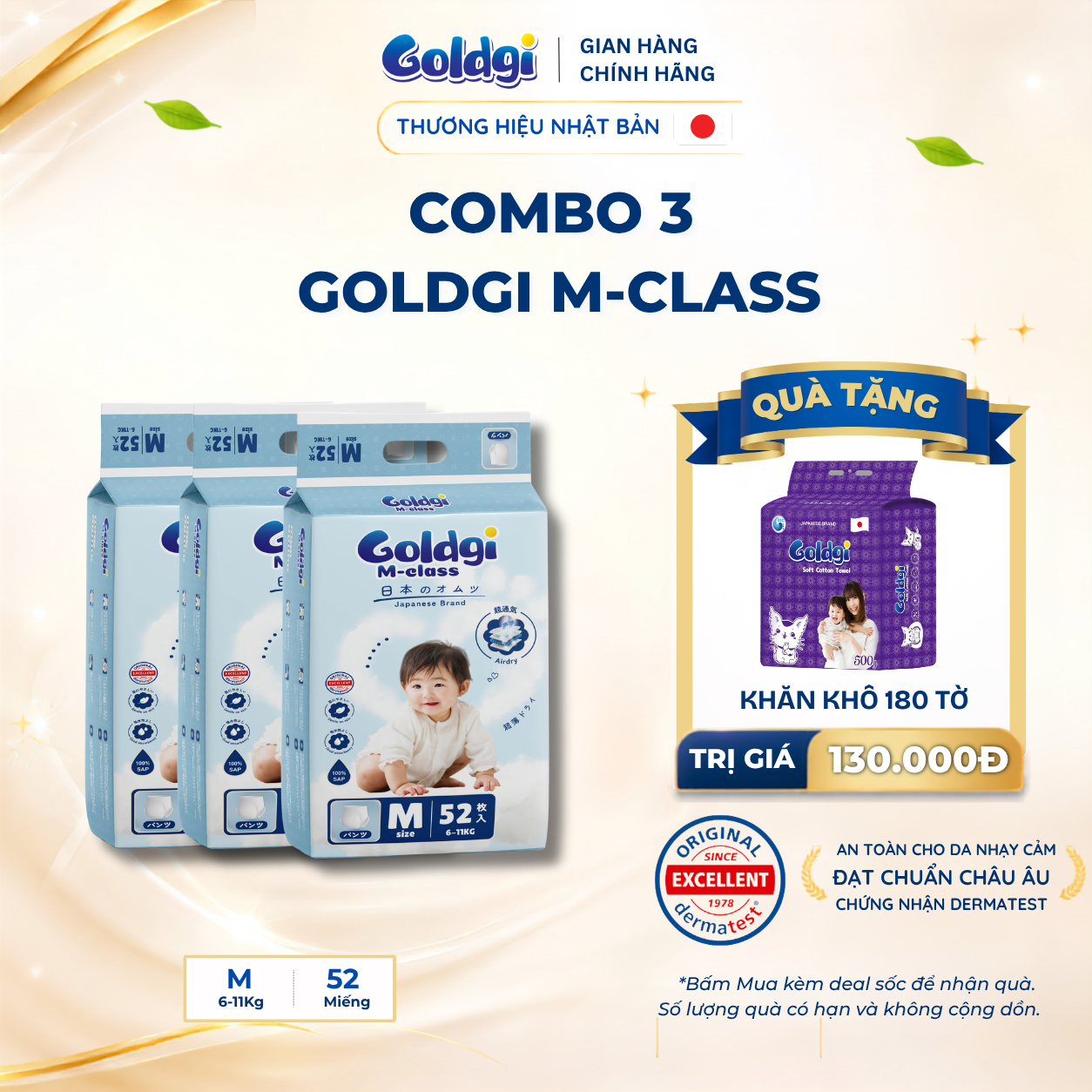 COMBO 3 Bỉm quần Goldgi M-class mỏng nhẹ, siêu khô thoáng hạ nhiệt cho mùa hè đủ size chính hãng