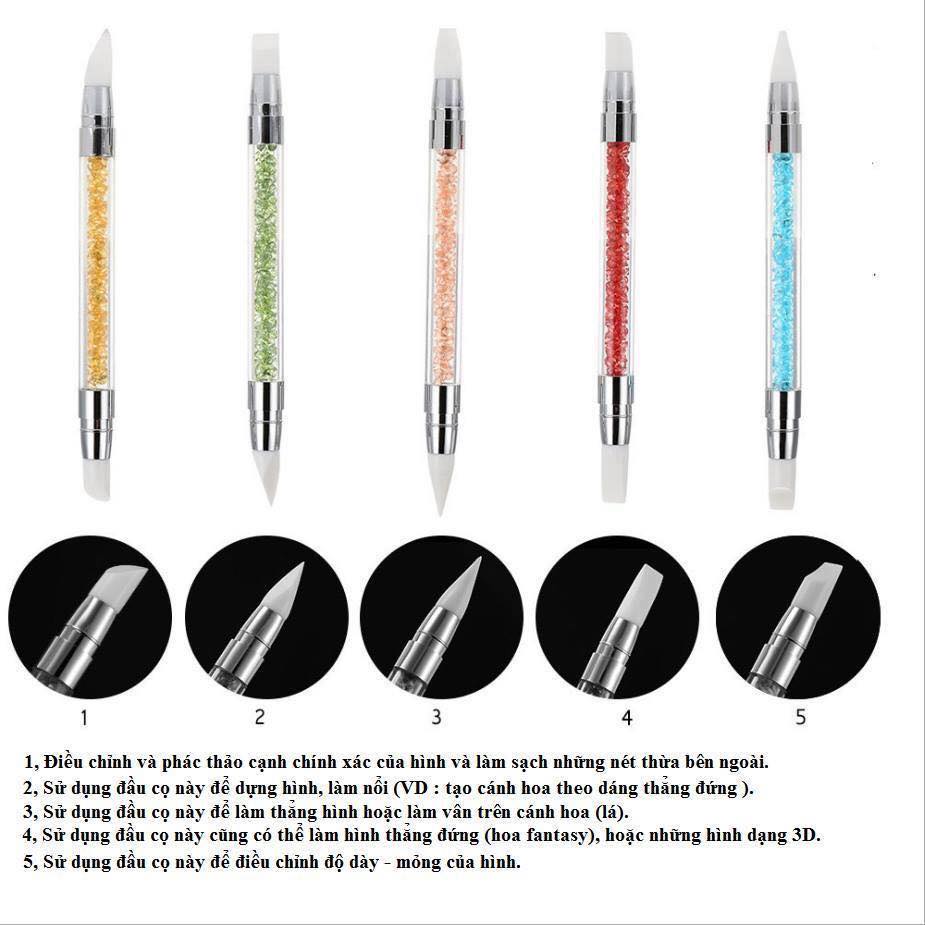 Bộ cọ silicon 5 cây hỗ trợ dán phoi, đắp gel lặn hoa trang trí móng làm nail