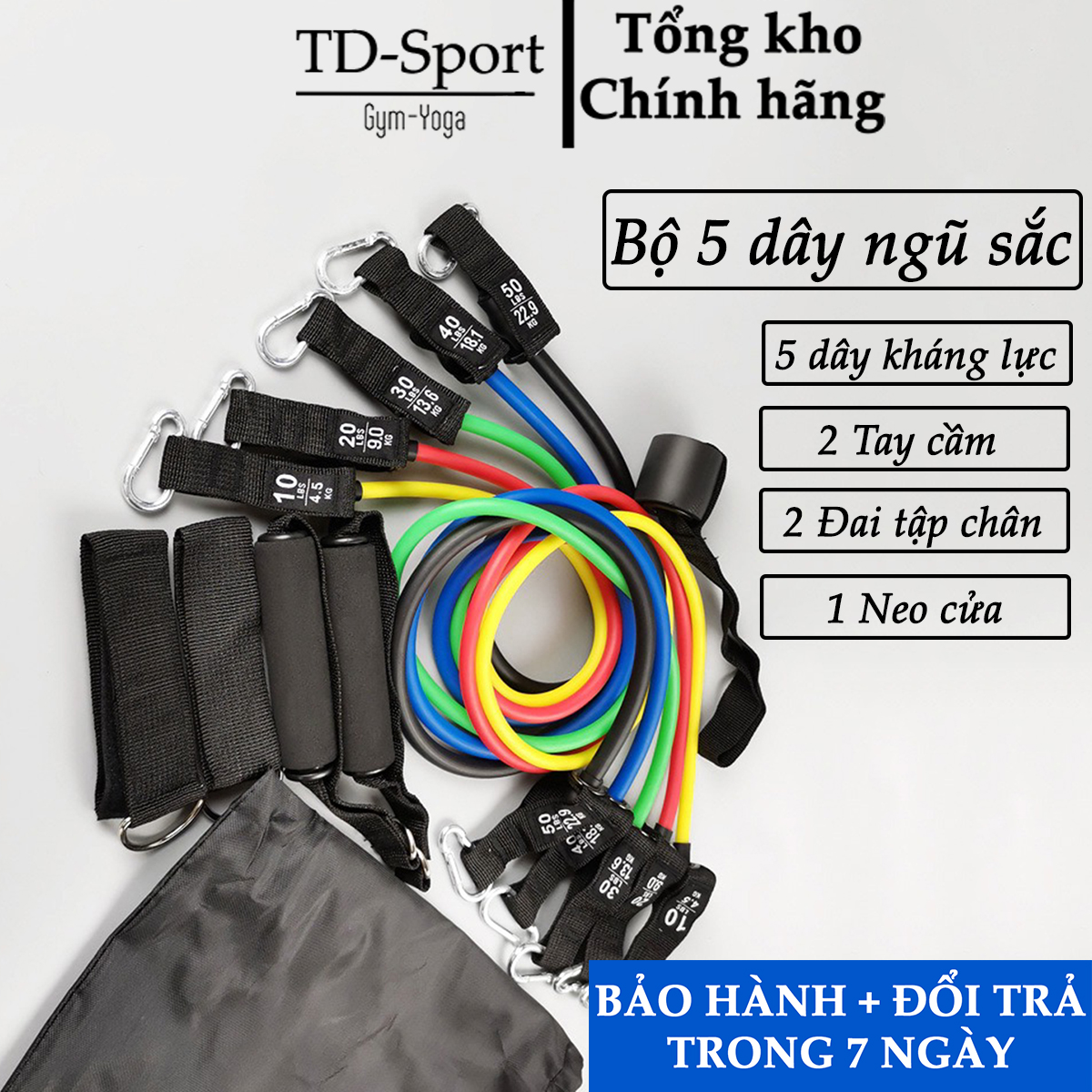 Dây cao su tập gym - Bộ 5 dây kháng lực ngũ sắc đàn hồi tập thể hình cao cấp - cao su cực bền