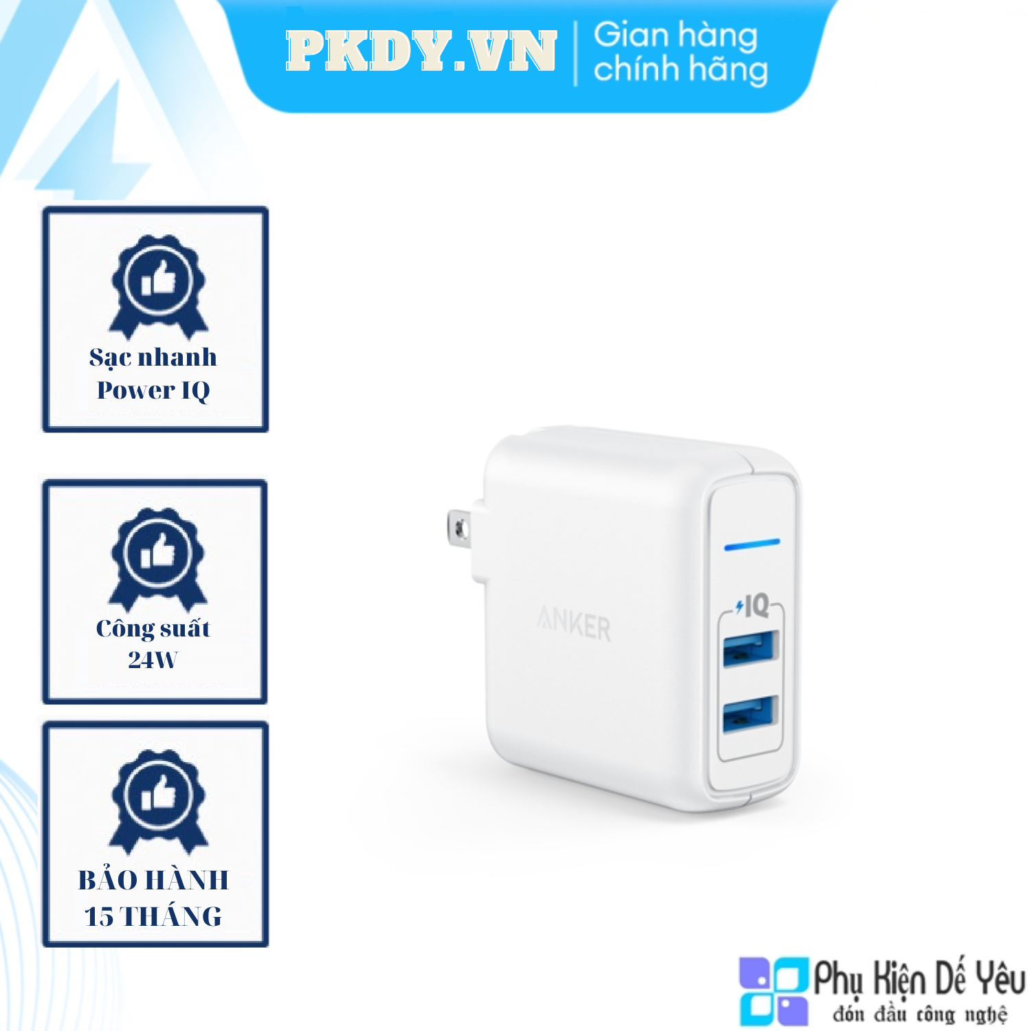 Sạc anker powerport 2 elite - 2 cổng, 24w