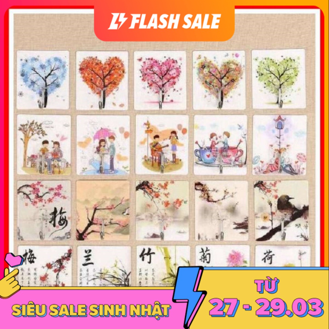 [FLASH SALE] COMBO 50 Móc Treo Dán Tường Chịu Lực Siêu Dính Có Họa Tiết 3D Dễ Dàng Treo Đồ Gọn Gàng, Tiết Kiệm Không Gian