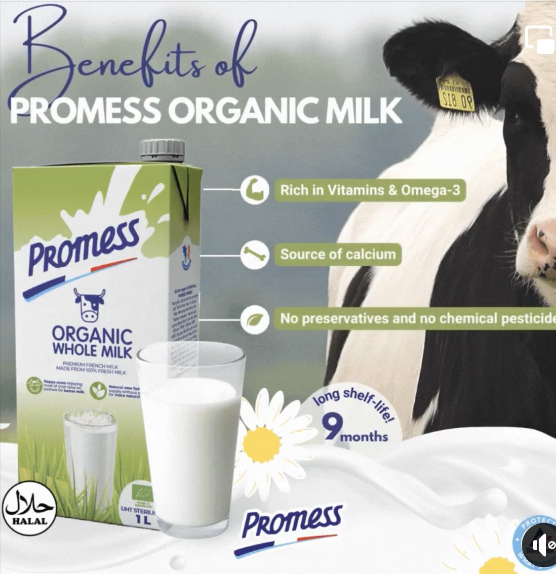 Sữa tươi promess organic pháp thùng 6 hộp 1 lít