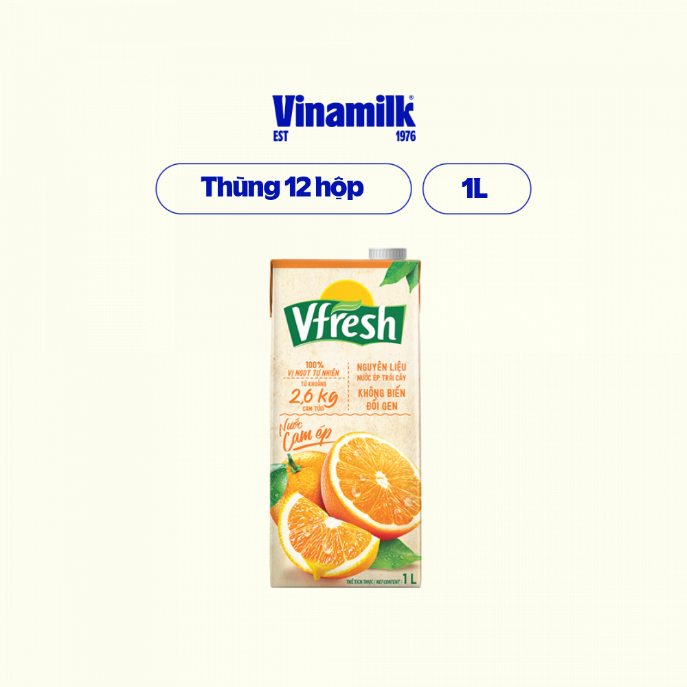 Thùng 12 hộp nước vfresh cam ép 100% hộp giấy 1l