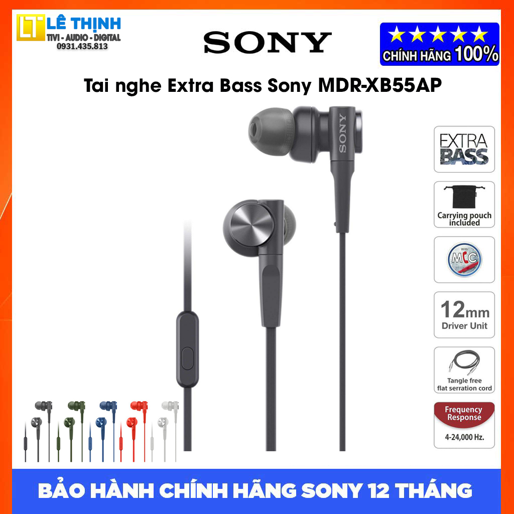 Tai nghe Sony Extra Bass MDR-XB55AP (Đen)- Hàng chính hãng - Bảo hành chính hãng Sony 12 tháng toàn quốc