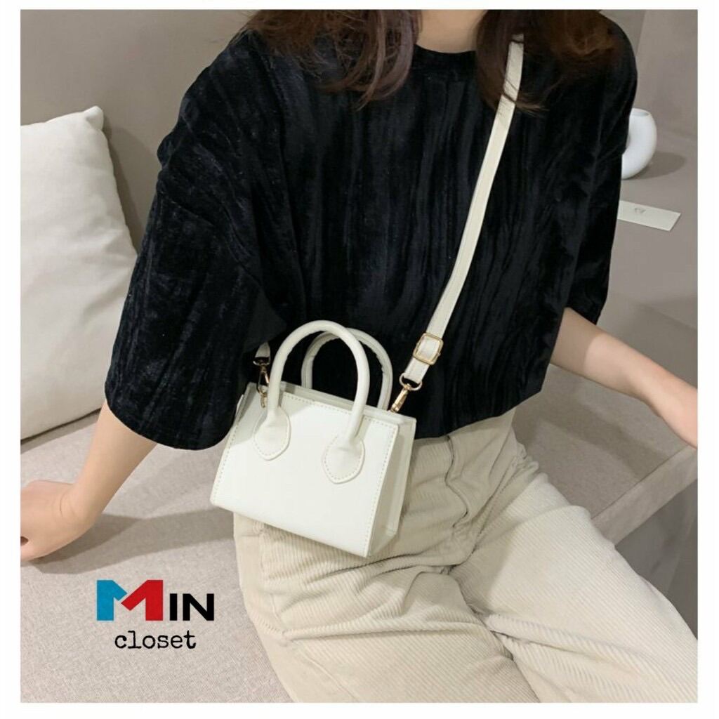 Túi xách nữ đeo chéo mini hàn quốc hai quai da trơn trắng đen giá rẻ siêu hot