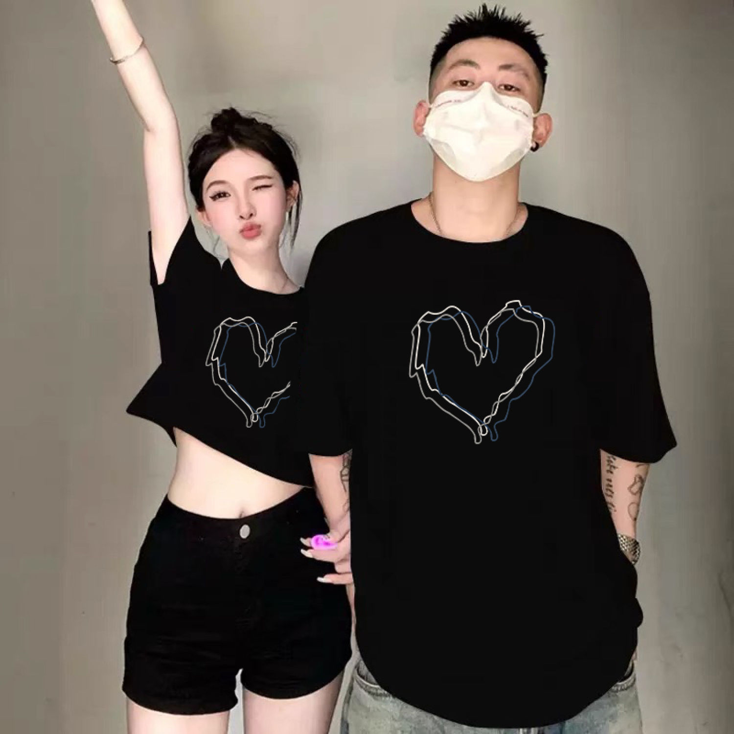 Áo đôi thun phông croptop baby tee trái tim đen Local Brand L66studio T
