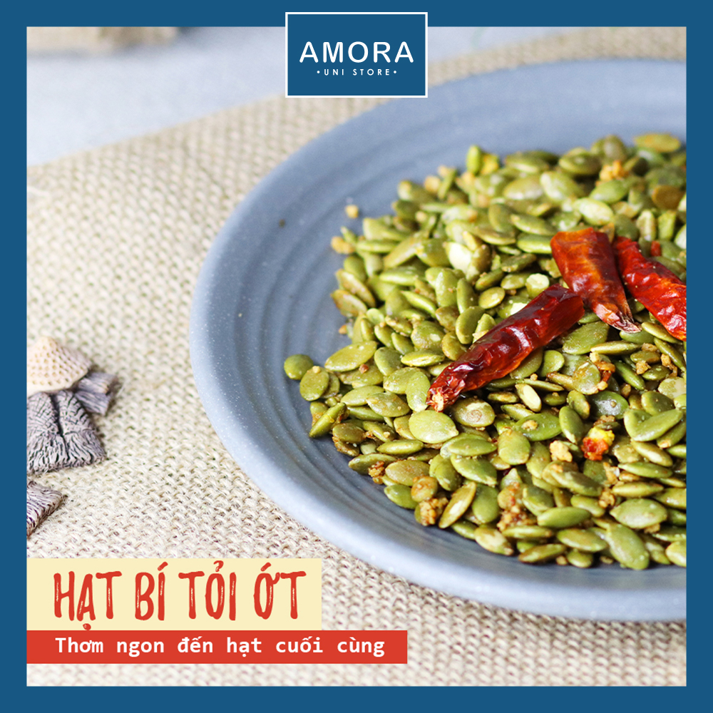 Hạt bí xanh cháy tỏi ớt - 100gr - ăn vặt nhanh hoặc dùng làm quà biếu - siêu sang, siêu ngon - Amora UNI