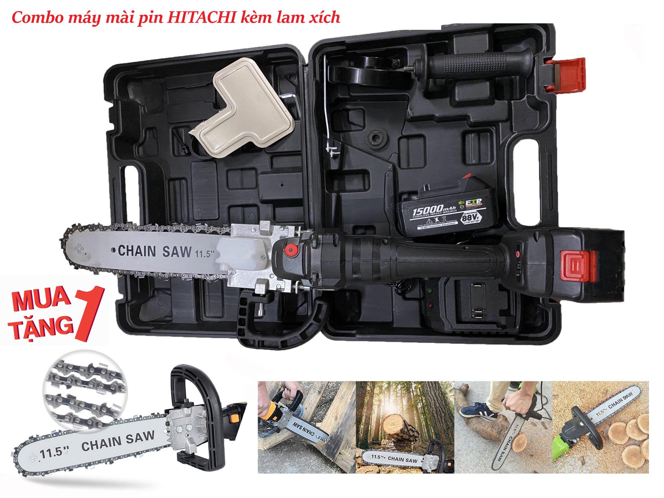 Combo bộ máy mài pin HITACHI kèm lam xích - Lưỡi Lam Cưa Xích Gắn Trực Tiếp Máy Mài Cầm Tay Để Trở Thanh Máy Cưa Tiện Dụngbộ Sản Phẩm Gồm 1 Bộ Máy Mài Pin HITACHI Và 1 Bộ Lam Xích