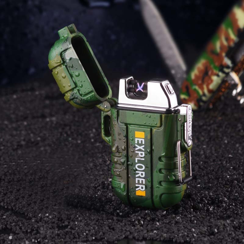 (Sạc Điện) bật lửa điện plasma 4 tia chống chống nước vân lính chống gió an toàn