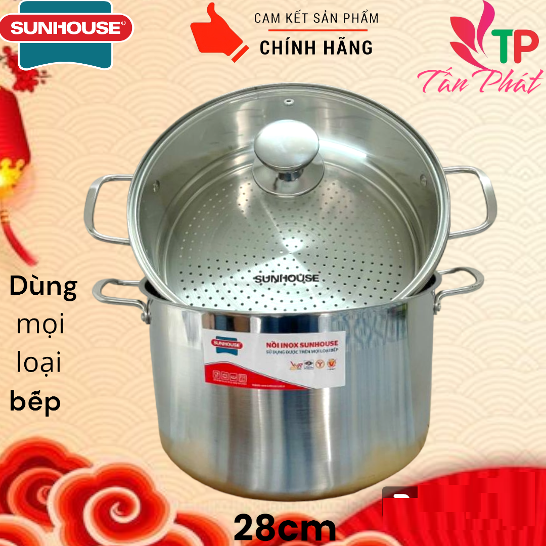 Bộ nồi xửng hấp 28cm, dùng được bếp từ