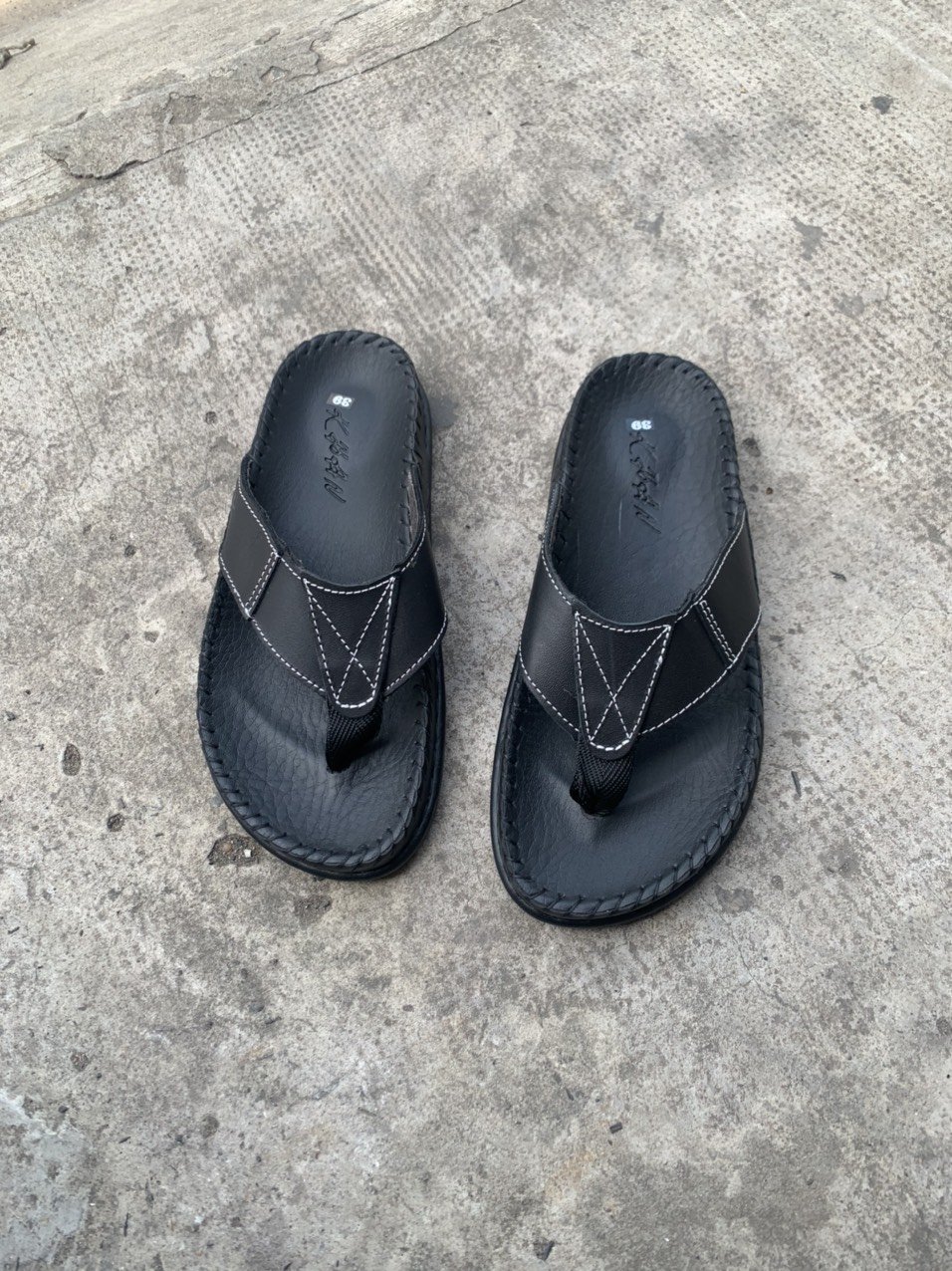 Dép xỏ ngón nam da bò cao cấp khâu viền chỉ quai da , đế khâu 2 lớp cực bền