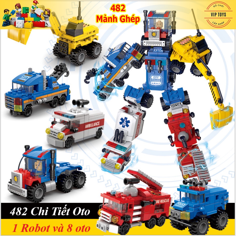 482 mảnh - bộ đồ chơi lắp ghép mô hình robot biến hình, láp ráp mô hình oto biến hình – xếp hình người máy