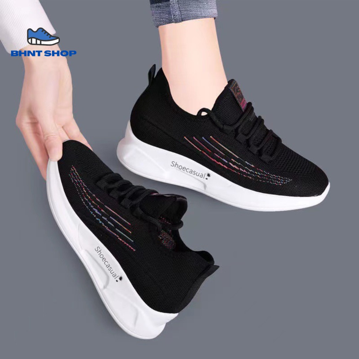 Giày thể thao nữ casual viền màu vải thoáng khí cá tính