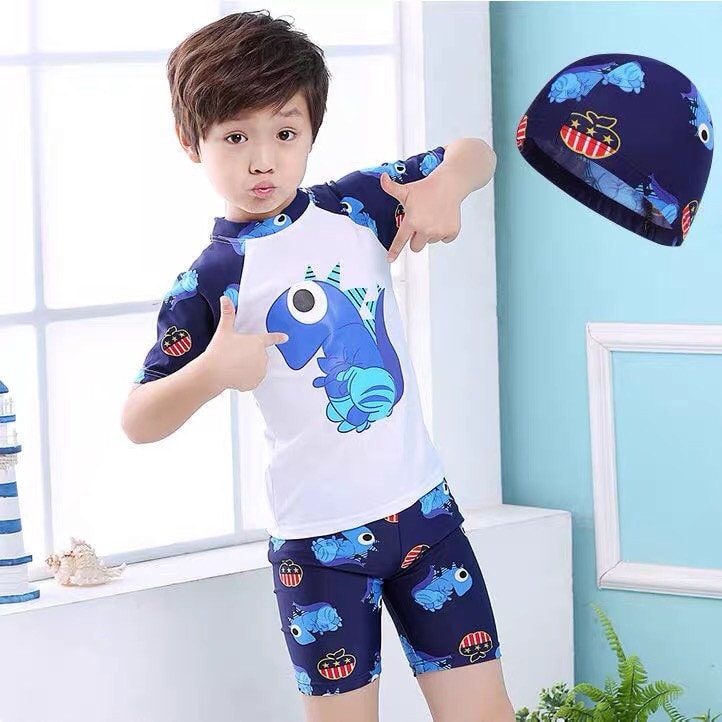 Đồ bơi bé trai hình khủng long kèm mũ