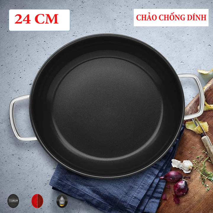 Chảo chống dính 2 quai 24cm dùng được bếp từ- chảo xào 2 quai - chảo chống dính