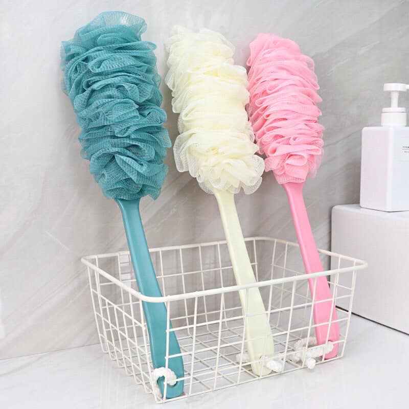 Bàn chải cọ lưng kèm bông tắm massage siêu mềm - Cây bông tắm chà lưng, massage thư giãn cán dài tạo bọt