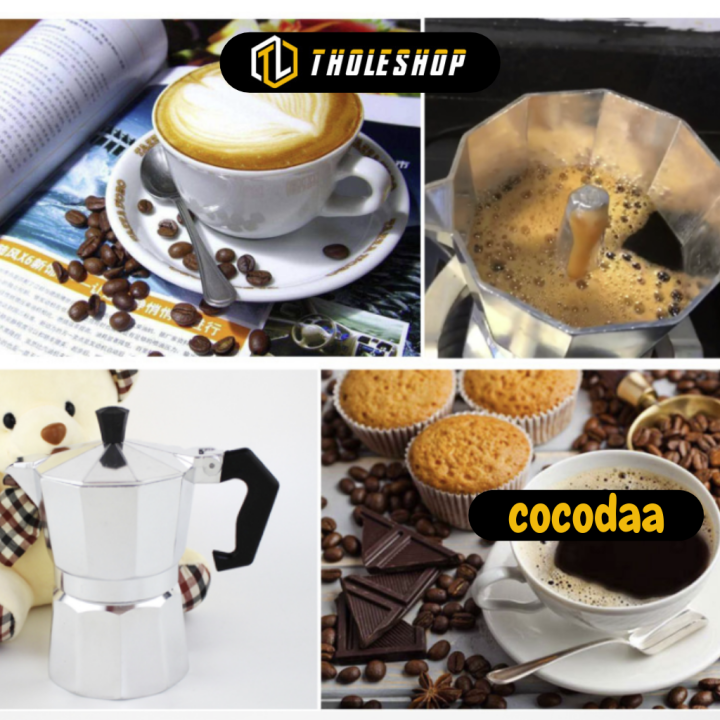 Bình pha cà phê Moka 6 tách 300ml - Ấm đun nấu cà phê bằng nhôm cao cấp, nấu nhanh chóng