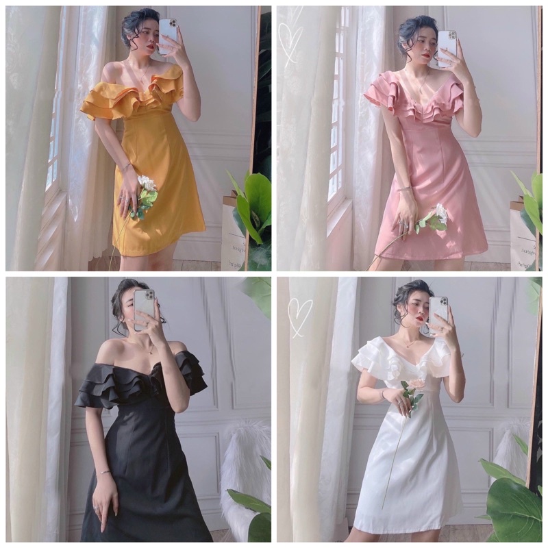 Đầm bèo cổ thắt eo 4 màu