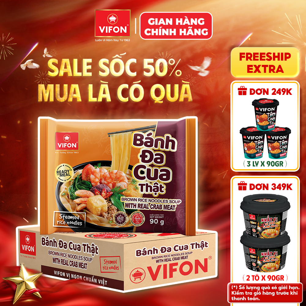 [VOUCHER 20%] Thùng 20 Gói Bánh Đa Cua Thật VIFON 90g Có Gói Cua Thật Đậm Vị Hải Phòng