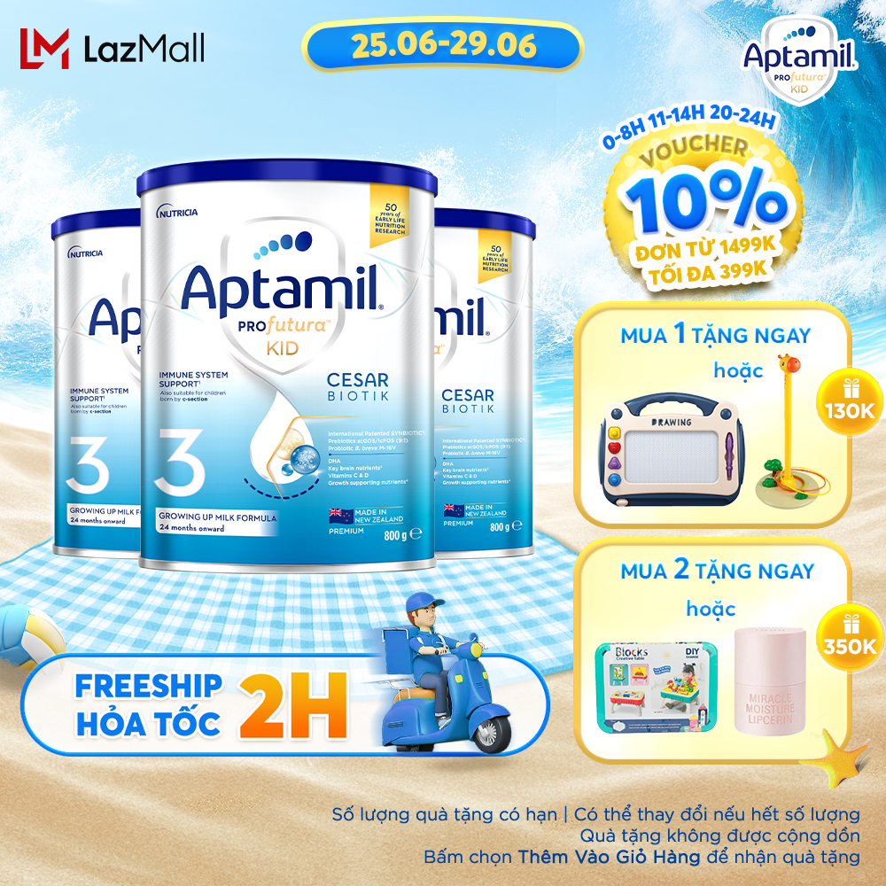 Combo 3 Sữa bột Aptamil Profutura Kid Cesarbiotik New Zealand hộp thiếc số 3 (800g) cho bé từ 24 tháng tuổi