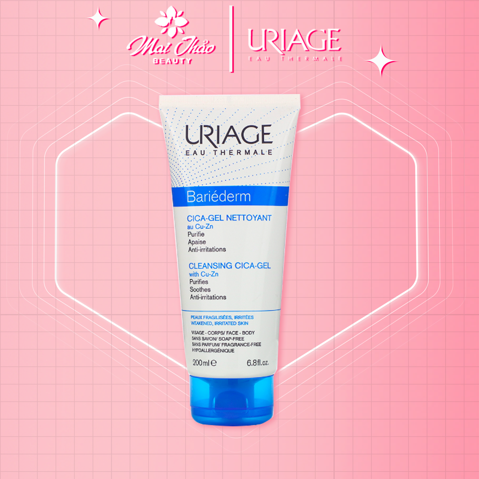 Uriage gel rửa mặt làm sạch dành cho da kích ứng bariederm cica gel nettoyant 200ml