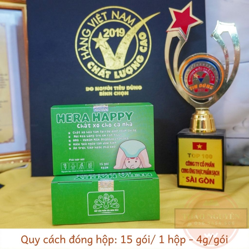 CHẤT XƠ HÒA TAN CHO CẢ GIA ĐÌNH HERA HAPPY (02 Hộp = 30 Gói) - Hỗ Trợ Táo Bón Hiệu Quả An Toàn  tại Nhà - Shop Thảo Nguyên Hera