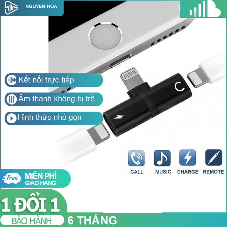 Jack chia cáp Lightning 1 ra 2 cho Sạc và Tai nghe lightning cổng dẹt cho Iphone 7 Phiên Bản 2018, jack chia tai nghe iphone 7 vừa sạc vừa nghe nhạc, bộ chia 2 cổng sạc và tai nghe cho iphone 7-7Plus, iPhone8, ipX, ip11, ip12. Bảo Hành 2 Năm