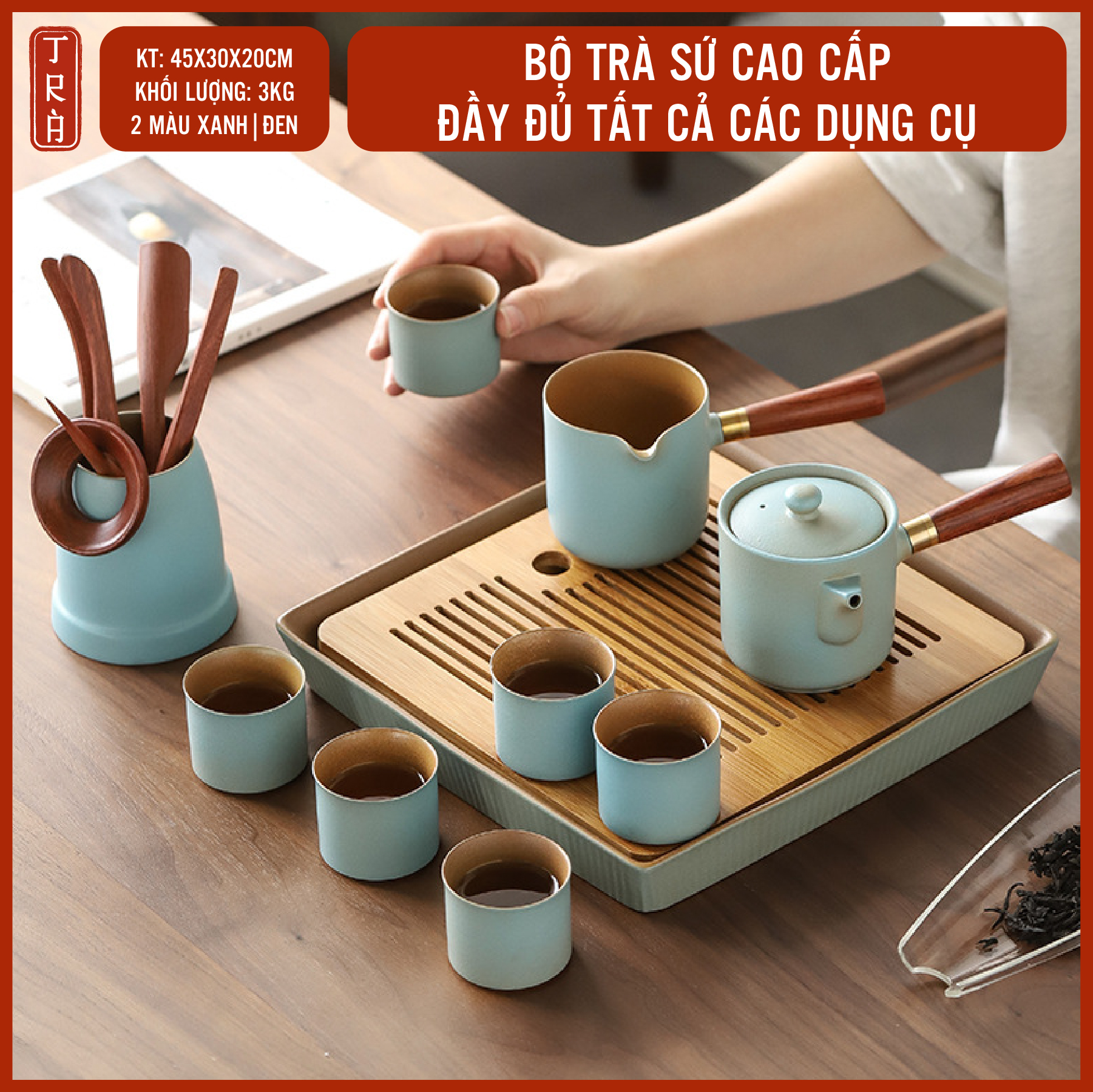 Bộ trà sứ cao cấp kèm hộp, tất cả trong 1, làm quà biếu tặng vô cùng ý nghĩa