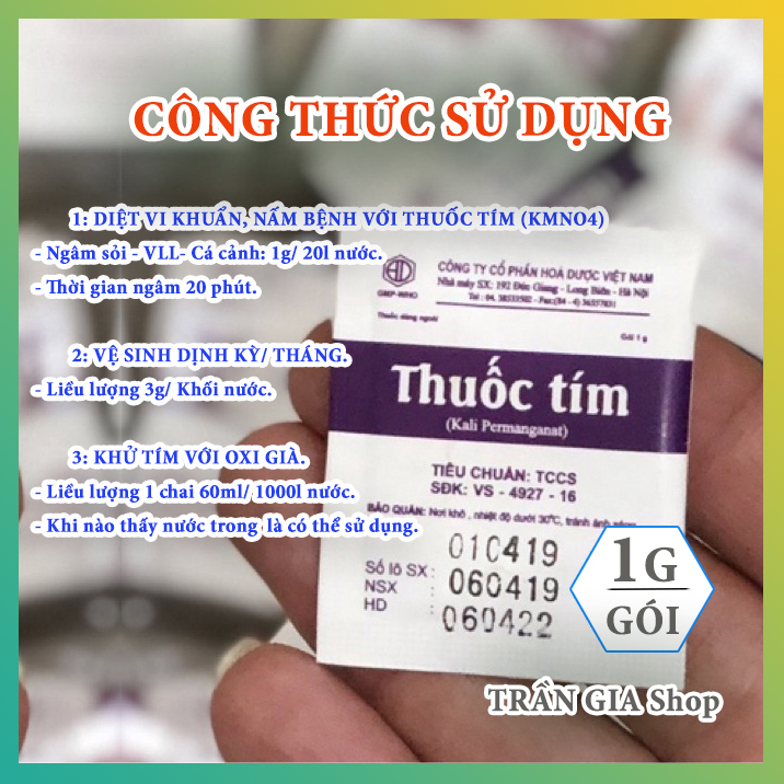 Thuốc tím KMNO4 khử vàng cho cá - Thuốc tím trị rệp cho sen đá - 1g/ gói