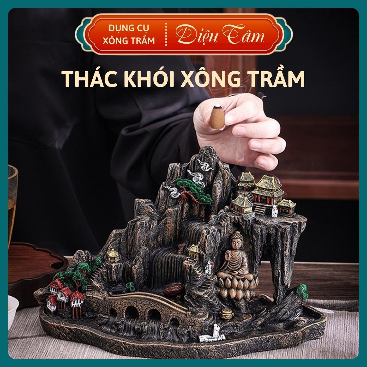 Thác khói trầm hương tặng 1 hộp nụ trầm hương, trầm hương khói ngược thác trầm hương thay lư đốt trầm nụ nụ trầm nhang nụ đồ thờ cúng phong thủy - Dụng cụ xông trầm Diệu Tâm