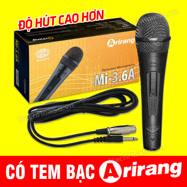 Micro karaoke Ariang, Micro karaoke có dây Arirang Mi-3.6A dài 4.5m, hát hay, có tem bạc 7 màu