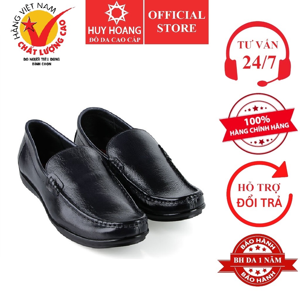 Giày mọi nam Huy Hoàng da bò cao cấp màu đen HK7781