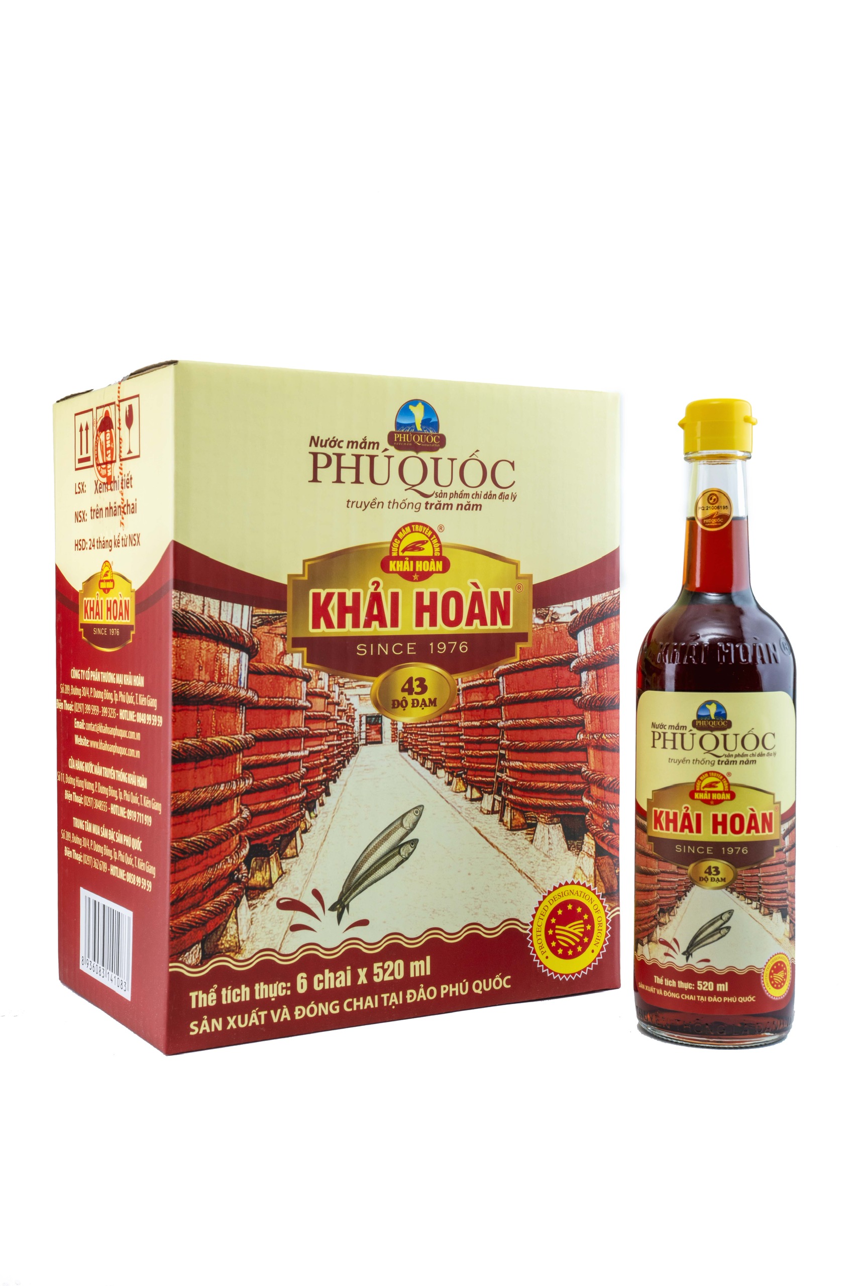 Nước mắm Khải Hoàn Phú Quốc 40/43 độ đạm 520ml (thùng 6 chai)