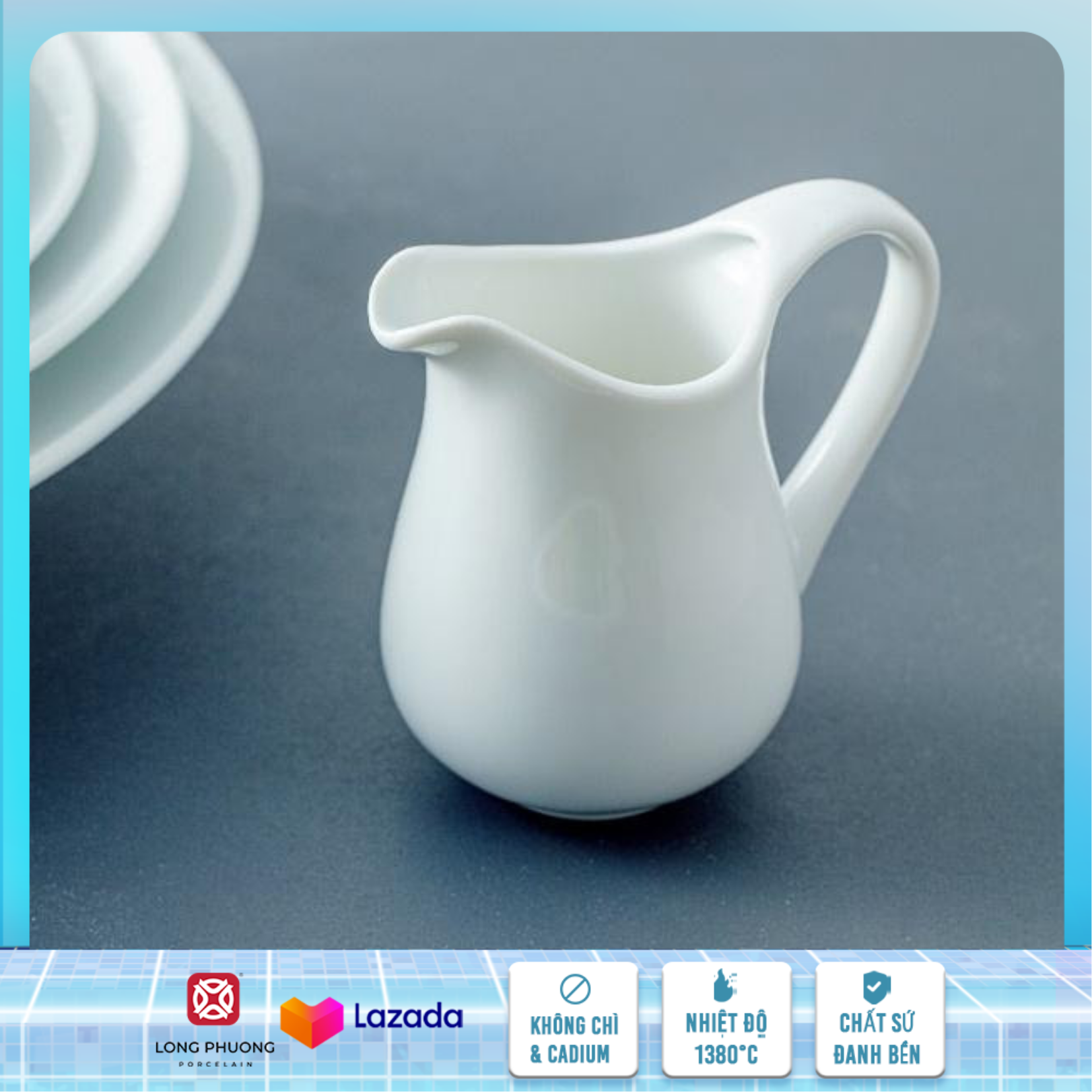 Bình Rót - bình rót sữa sứ trắng, bình rót sữa đặc mật ong sứ cao cấp, bình sữa, bình rót sữa, bình rót sữa siro chuyên dụng sứ Long Phương