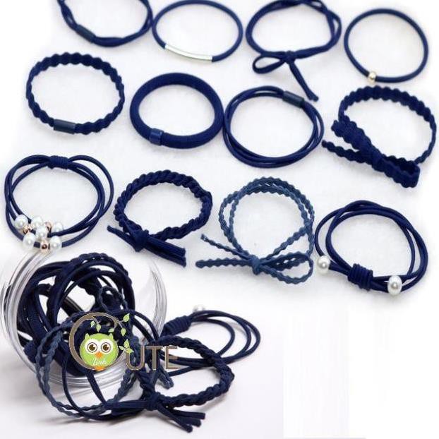 Dây buộc tóc mềm Hàn Quốc họa tiết mix nhiều màu tặng kèm hộp đựng giá rẻ