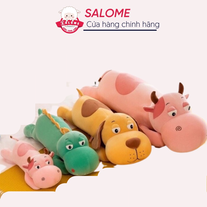 Gấu bông con trâu hồng, con chó nâu, khủng long xanh size 70cm-1m1 to khổng lồ vải miniso mềm mịn salome tphcm