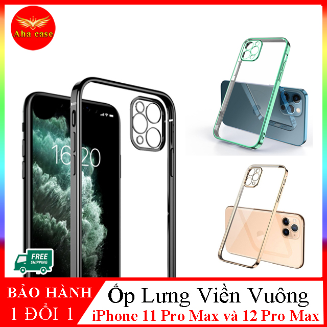 Ốp iphone 11 Pro Max - Ốp lưng iphone 12 Pro Max - Ốp lưng trong viền màu kiểu dáng iphone 12 sang trọng, đẳng cấp, Ốp lưng viền vuông giả iphone 12 cho ip 11 Pro Max