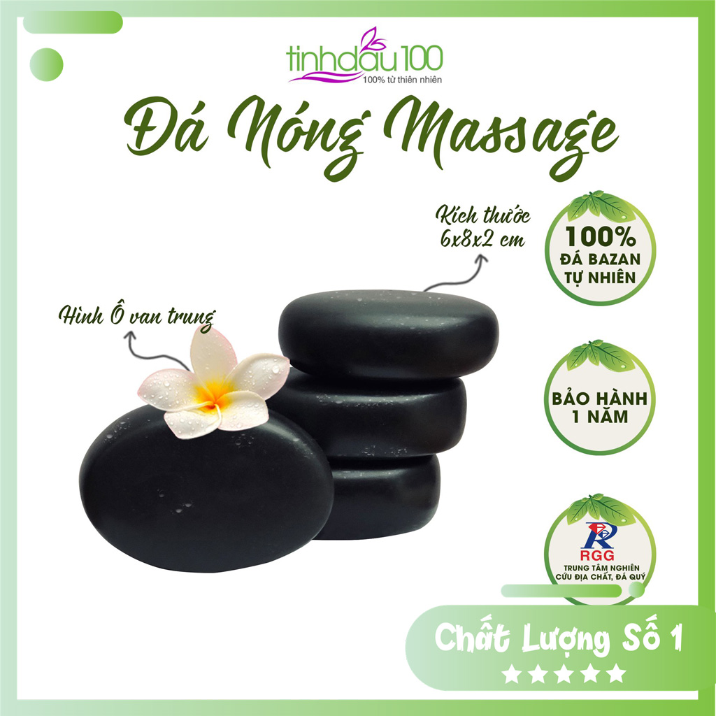 Đá nóng massage body, đá mát xa viên oval trung 6x8x2cm. Đá tự nhiên đã được kiểm định. Bảo hành 12 tháng (giá 1 viên) | Tinh Dầu 100 Store