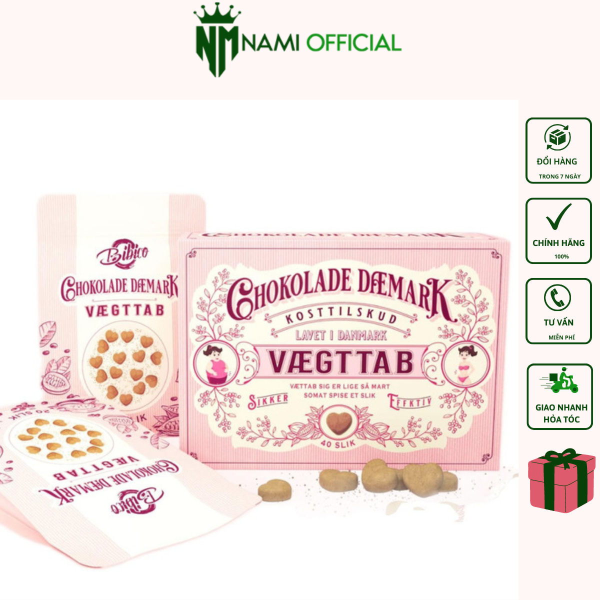 [HỘP 40 VIÊN] Kẹo socola giảm cân Đan Mạch thần thánh hộp màu Hồng