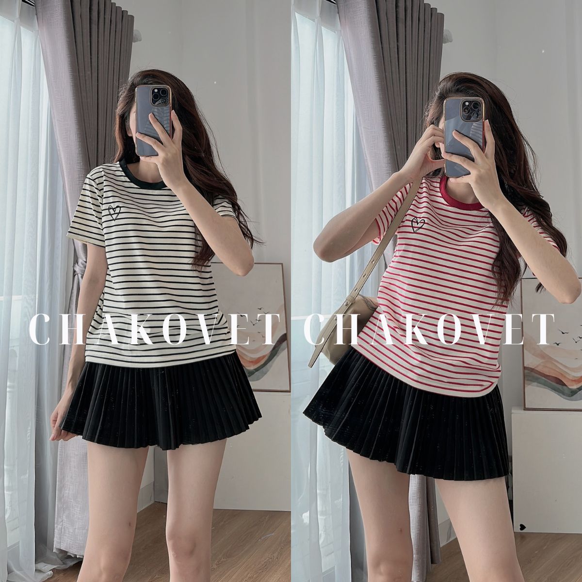 Áo thun nữ coton kẻ chakovet - a8922