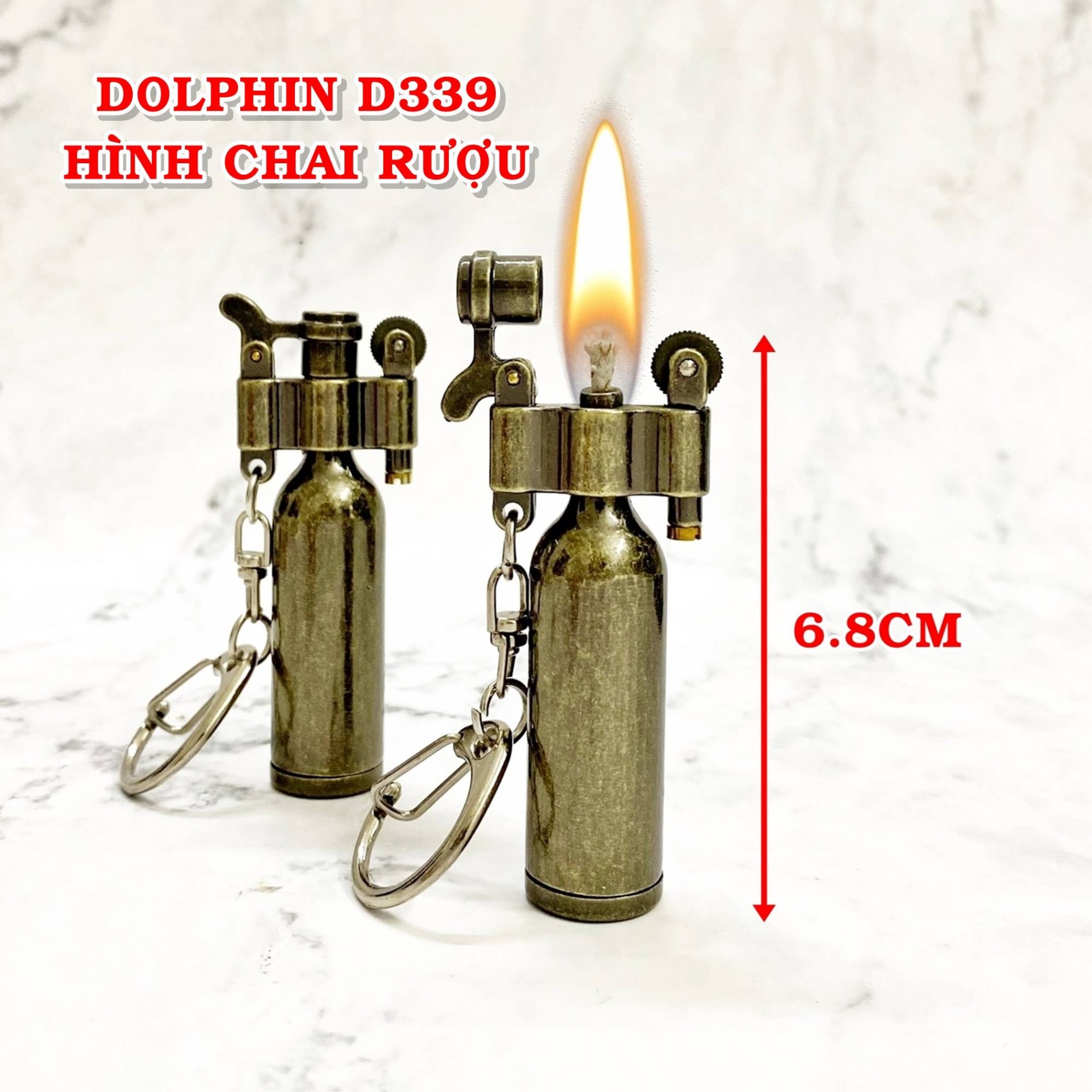  BẬT LỬA - MÓC KHÓA DOLPHIN XĂNG ĐÁ CỔ HÌNH CHAI RƯỢU D339  KIM LOẠI  -  XÀI XĂNG  