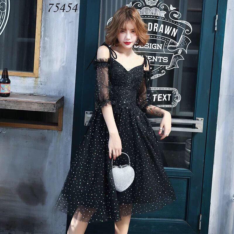 [HCM]Đầm xòe tay lưới chấm bi vai trễ kết hợp 2 dây cực xinh cho các nàng