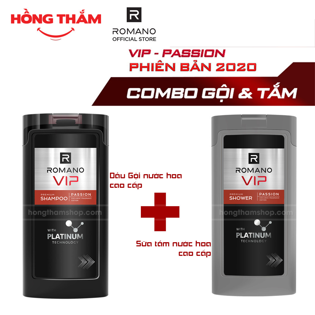 Combo Dầu gội 150g & Sữa tắm cao cấp Romano Vip Passion 180g/chai(hongthamshopcom)- CB126
