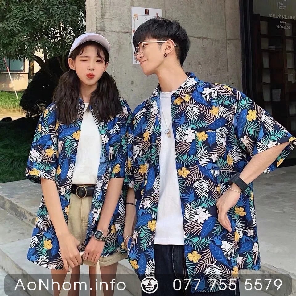 Áo sơ mi đi biển mềm mát - hoa xanh, đỏ, vàng - đủ size em bé, s, m, l, xl, xxl, xxxl, có bigsize trên 100kg - #ab024