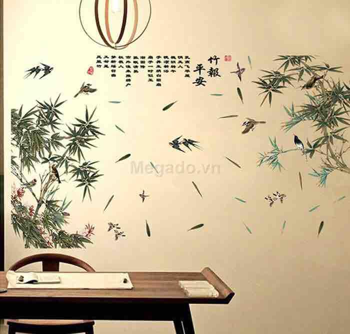 Decal tranh dán tường khóm tre khổ lớn