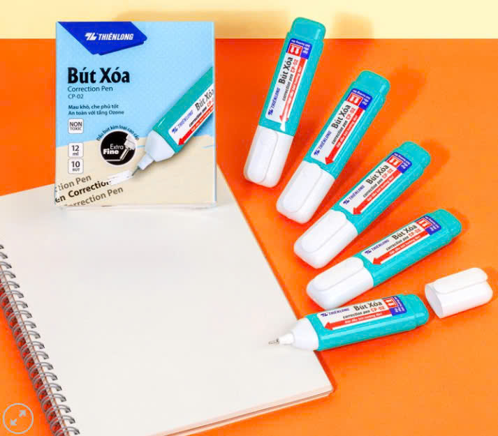 Hộp 10 Bút Xoá Nước Thiên Long Dung Tích 12ml, Bút Xóa Nhanh Khô, Tiện Dụng, An Toàn Cho Học Sinh CP-02